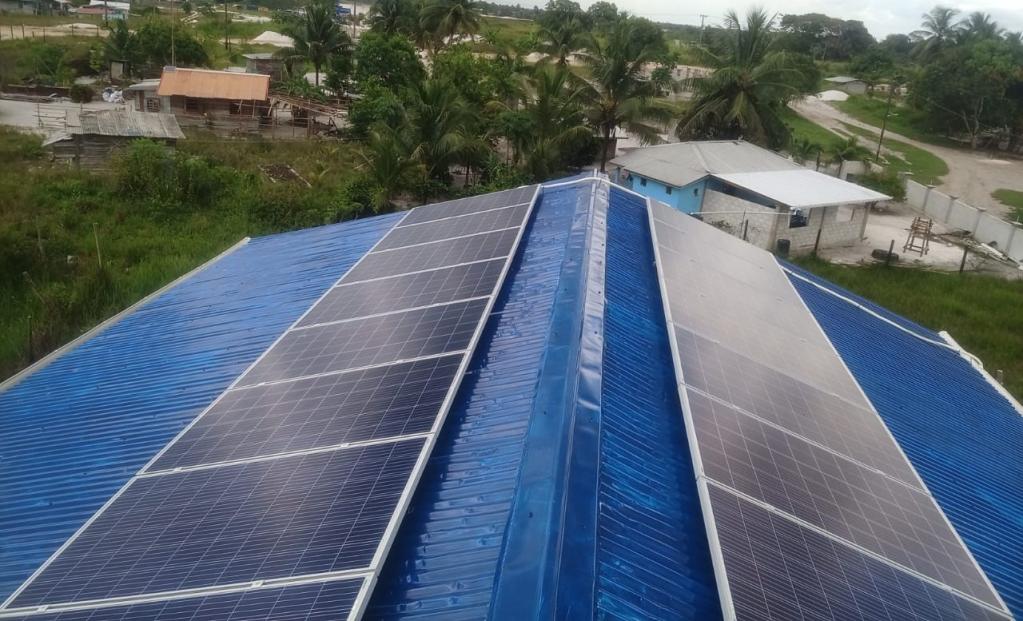 A roof with solar panels