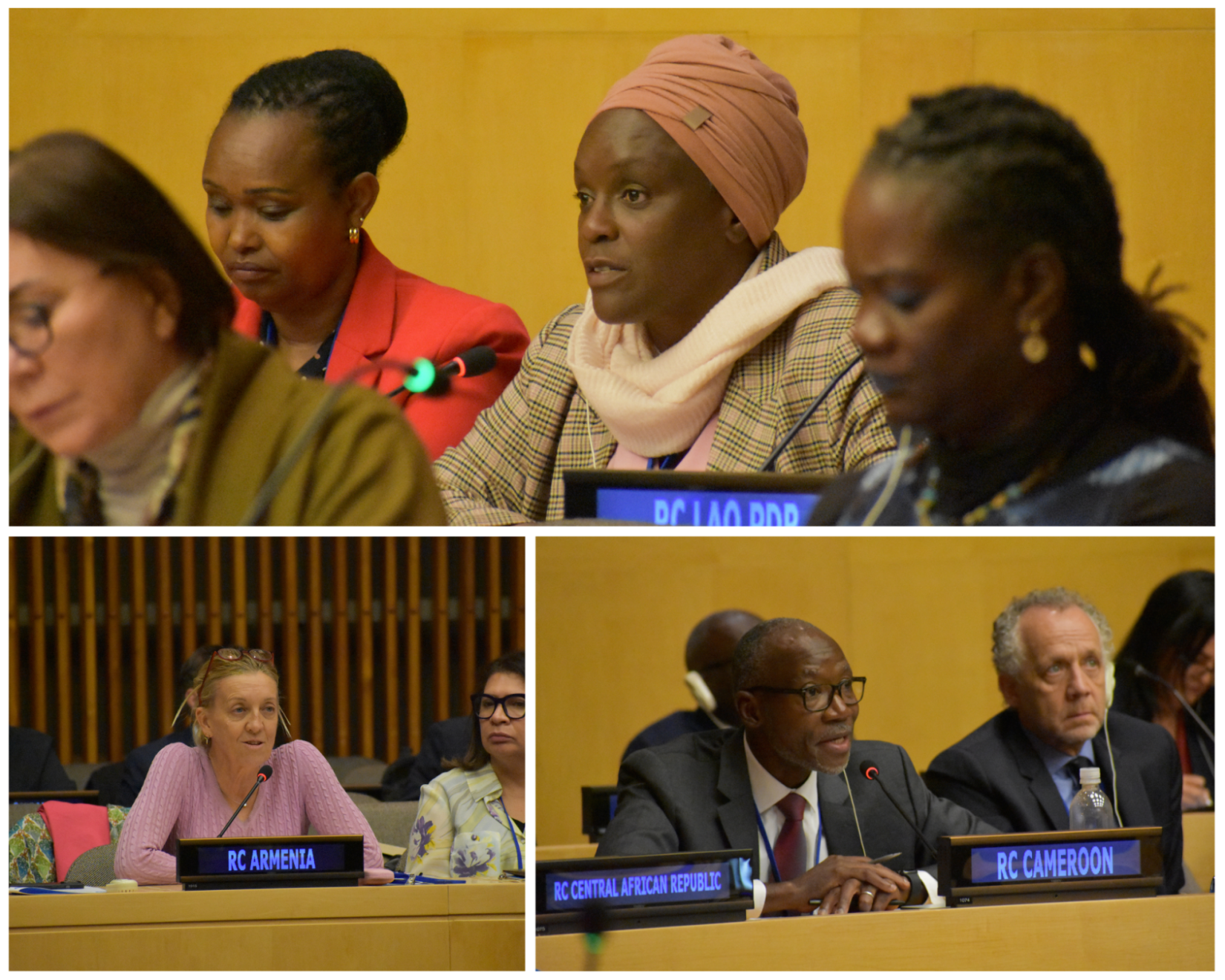 A compilation of photos of people speaking while seated.