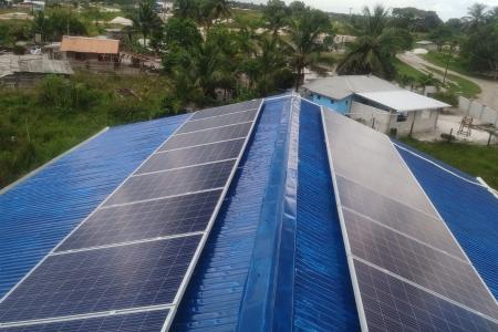 A roof with solar panels