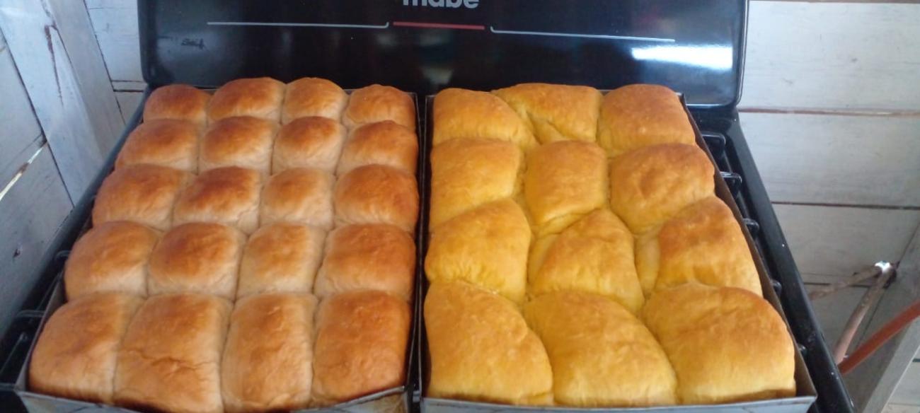 Two pans of bread.