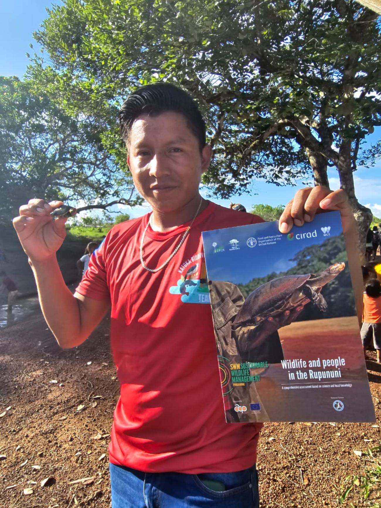 A man holding a book.