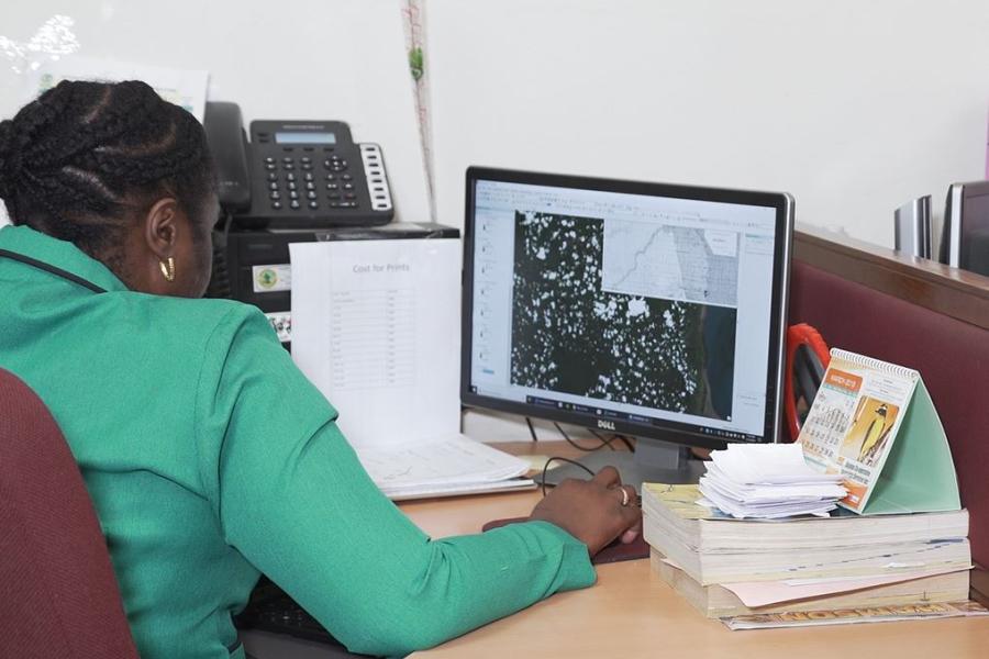 Woman sitting in front of a computer