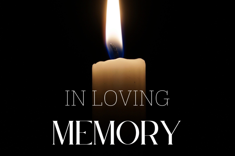 A black background with a candle and the words In Loving Memory