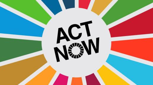 The Act Now multi-coloured banner