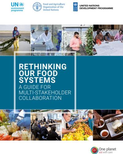 Report cover titled Rethinking Our Food Systems A Guide for Multi-Stakeholder Collaboration