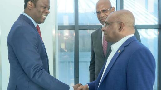 Two men shaking hands.