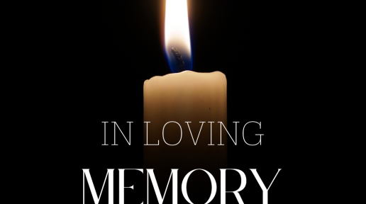 A black background with a candle and the words In Loving Memory