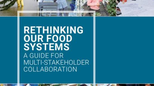 Report cover titled Rethinking Our Food Systems A Guide for Multi-Stakeholder Collaboration