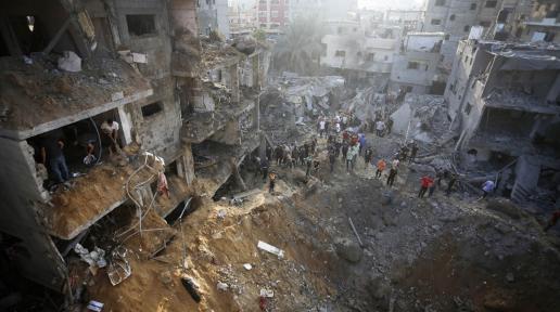 The rubble of a collapsed building.