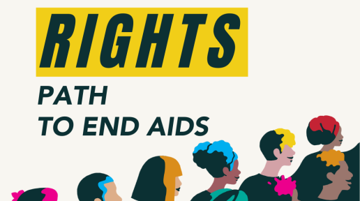 A graphic with text - Take the Rights Path to End AIDS